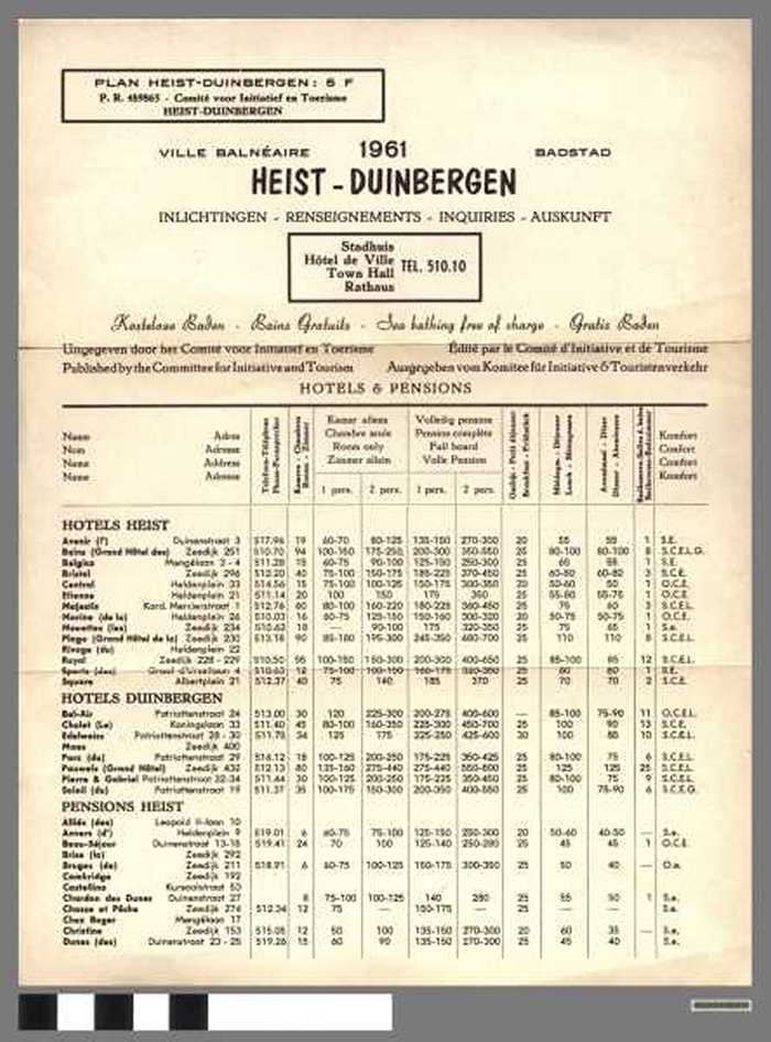 Badstad Heist-Duinbergen 1961. Inlichtingen.