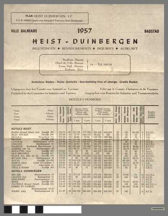 Badstad Heist-Duinbergen 1957. Inlichtingen.