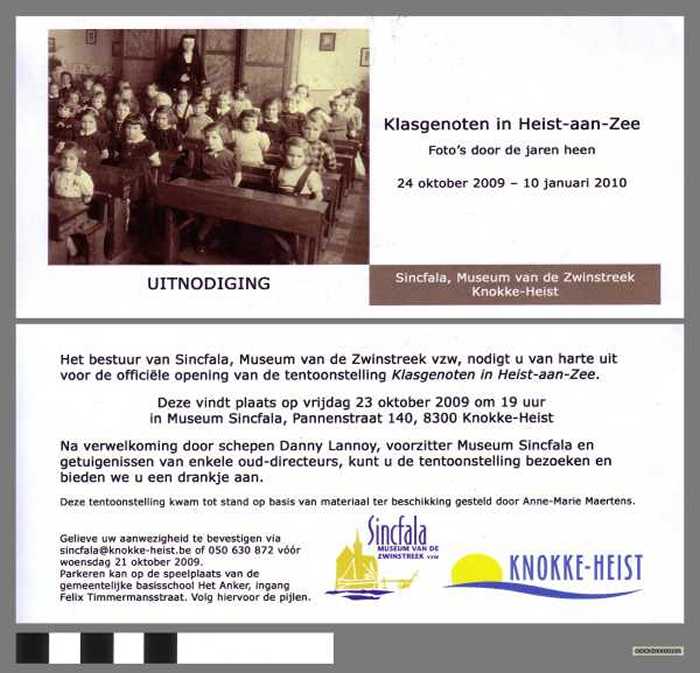 Uitnodiging tentoonstelling Klasgenoten in Heist-aan-Zee - 2009