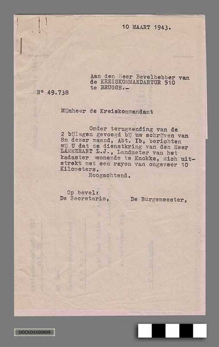 Oorlogscorrespondentie anno 1943 - Inlichtingen dienstkring landmeter Lammerant