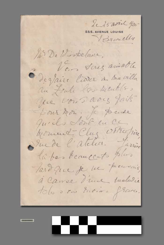 Brief aan monsieur De Wispelaere van Gravin de Bochgraeve dd. 25 avril 1935