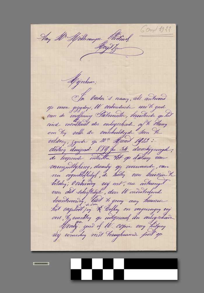 Brief aan de heer Millecamps - Vlietinck, Heyst a/zee van vader Martens - 6 oogst 1922