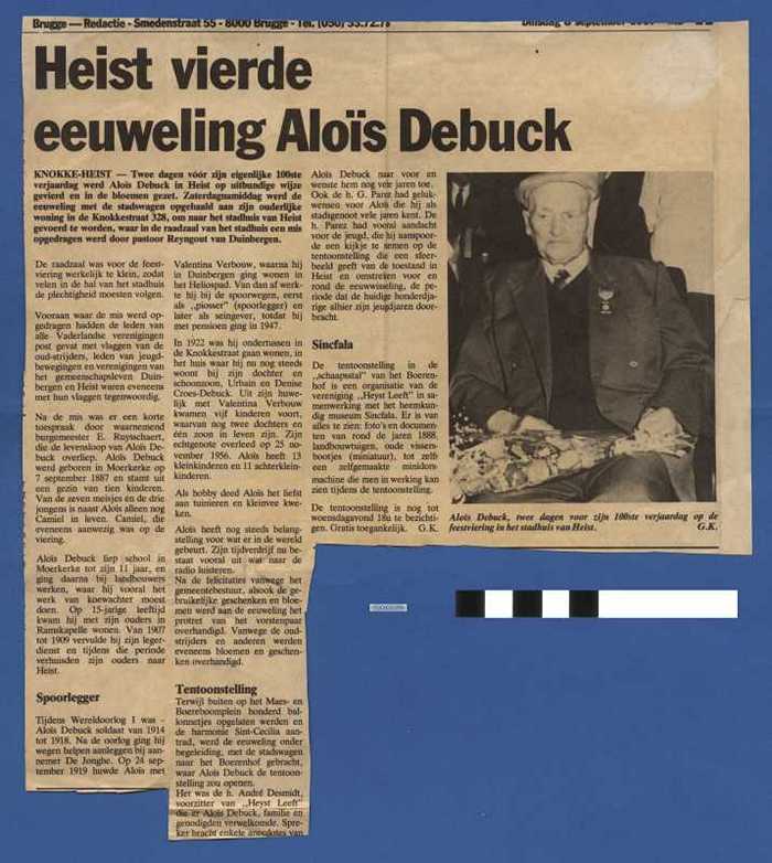 Krantenknipsel: Heist vierde eeuweling Aloïs Debuck
