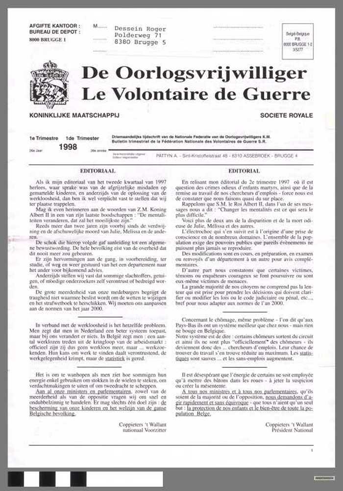 Le Volontaire de Guerre - De Oorlogsvrijwilliger, 1e trimester 1998