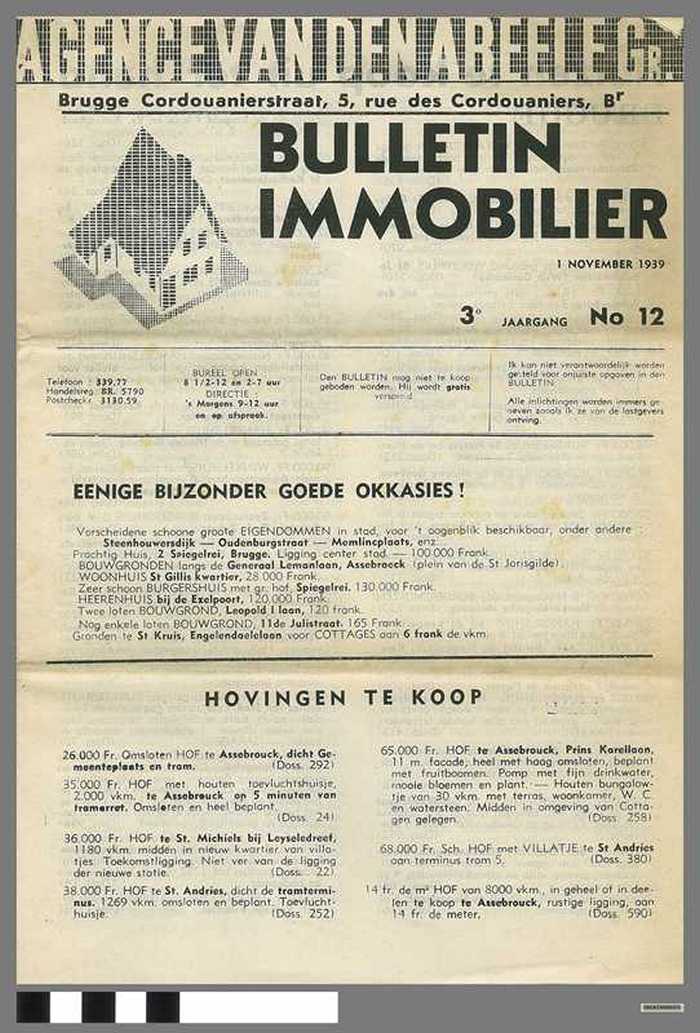 Bulletin Immobilier - 3e jaargang - N°12 dd. 1 november 1939