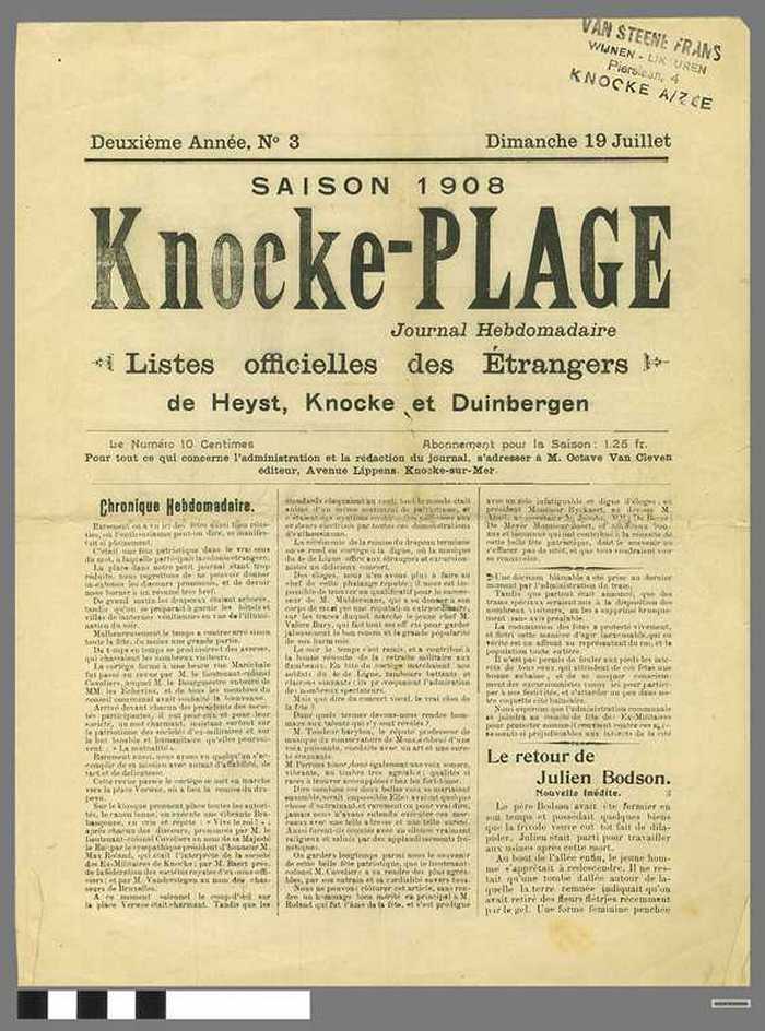 Knocke-Plage  - Saison 1908  - Listes officieles des Etrangers de Heyst, Knocke et Duinbergen