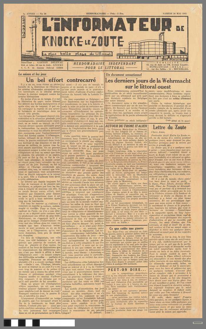 Krant: L' Informateur de Knocke le Zoute - samedi 26 mai 1945 - 1e annee - N