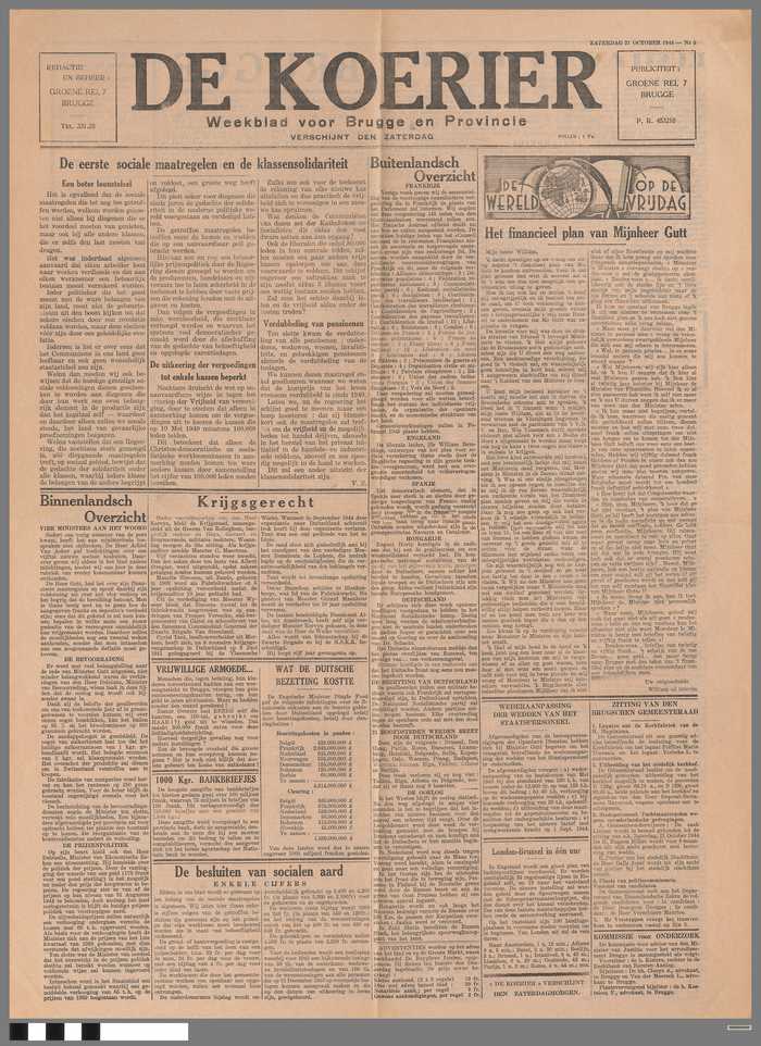 Krant: De Koerier - Weekblad voor Brugge en Provincie - zaterdag 21 october 1944 - N