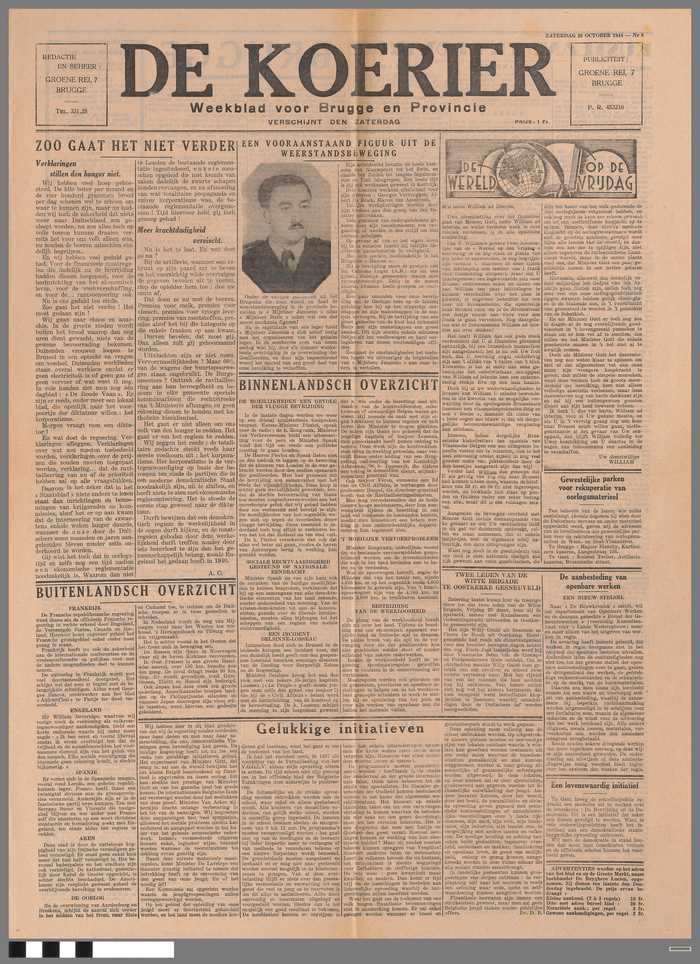 Krant: De Koerier - Weekblad voor Brugge en Provincie - zaterdag 28 october 1944 - N