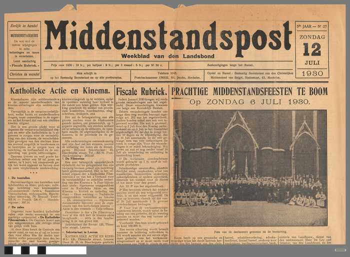 Krant: Middenstandspost - Weekblad van den Landbond - 5e jaar nr. 27 - zondag 12 juli 1930