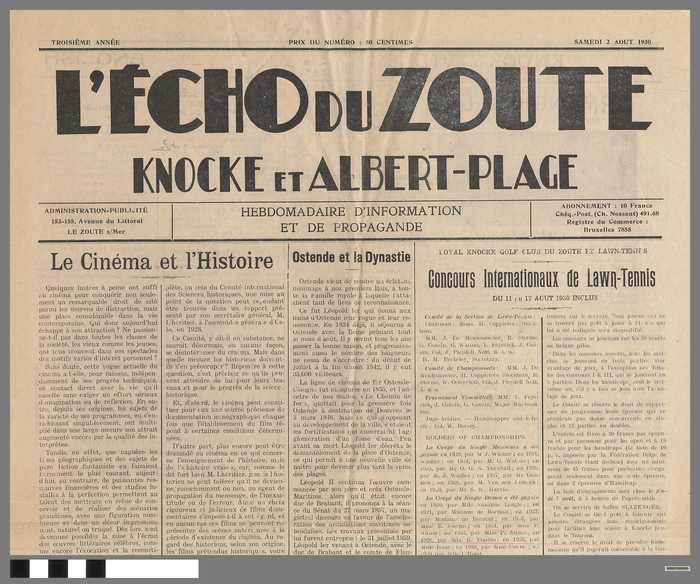 Krantje: L' Echo du Zoute - Knocke et Albert-Plage - Hebdomadaire - 3e jaar - samedi 2 aout 1930