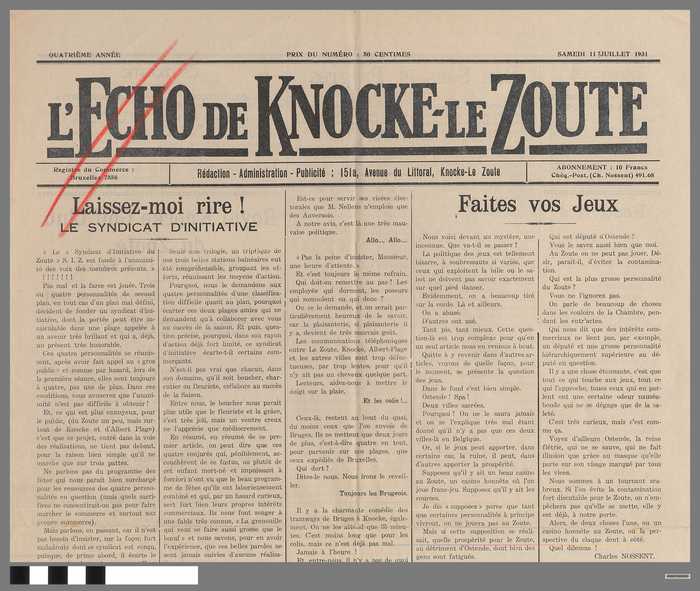 Krantje: L' Echo de Knocke-Le-Zoute - 4e jaar - samedi 11 juillet 1931