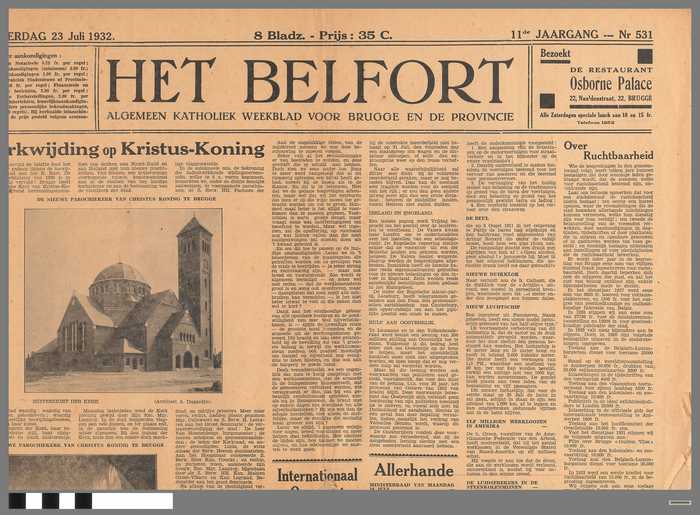 Krant: Het Belfort - Algemeen katholiek weekblad voor Brugge en de Provincie - 11e jaargang - nr. 531 - zaterdag 23 juli 1932