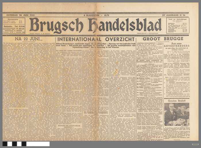 Krant: Brugsch Handelsblad - 39e jaargang - nr. 26 - zaterdag 26 juni 1943