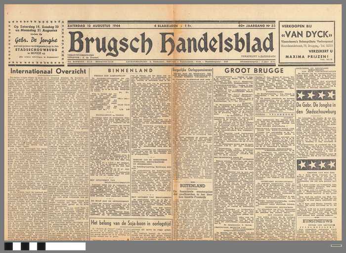 Krant: Brugsch Handelsblad - 40e jaargang - nr. 33 - zaterdag 12 augustus 1944