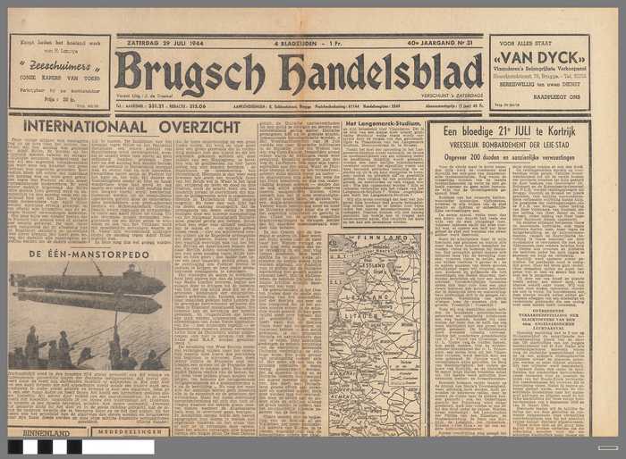 Krant: Brugsch Handelsblad - 40e jaargang - nr. 31 - zaterdag 29 juli 1944