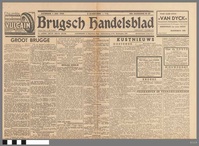 Krant: Brugsch Handelsblad - 40e jaargang - nr. 27 - zaterdag 1 juli 1944