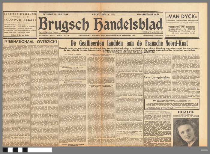 Krant: Brugsch Handelsblad - 40e jaargang - nr. 24 - zaterdag 10 juni 1944
