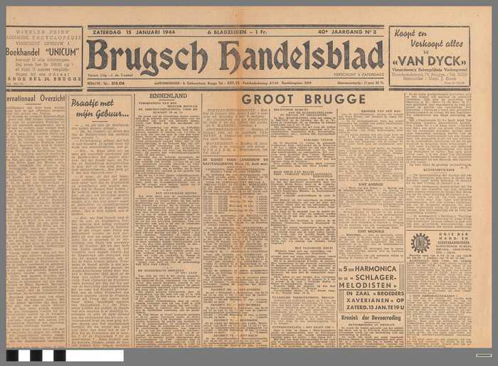 Krant: Brugsch Handelsblad - 40e jaargang - nr. 3 - zaterdag 15 januari 1944