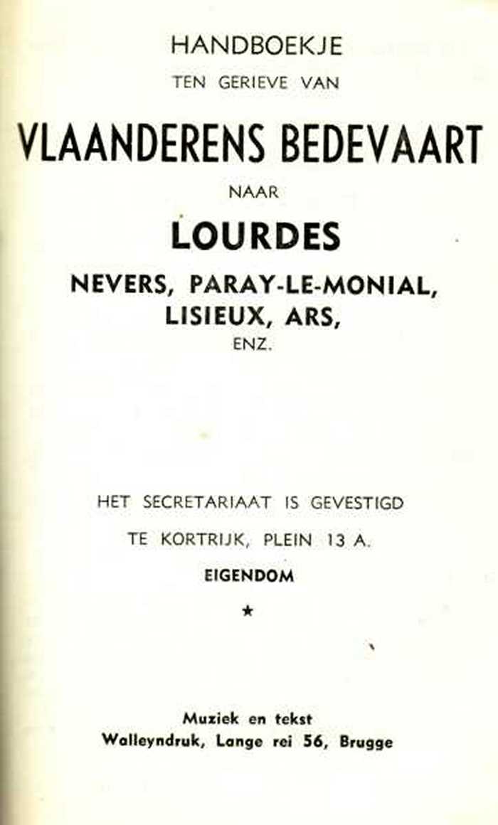 Boek: Handboekje ten gerieve van Vlaanderens Bedevaar naar Lourdes