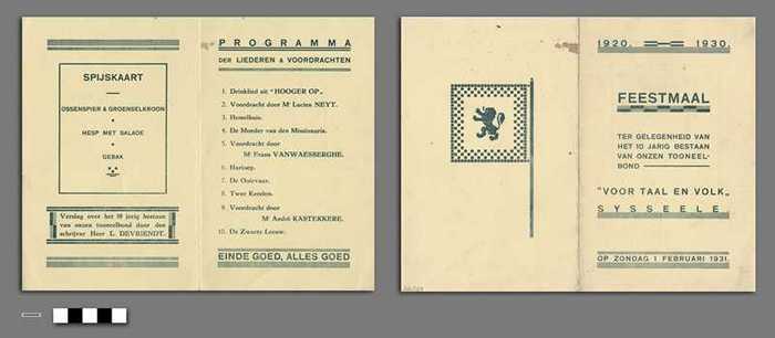 Programma en feestmaal ter gelegenheid van het 10-jarig bestaan van onzen tooneelbond - 'Voor taal en volk' Sysseele - 1 februari 1931