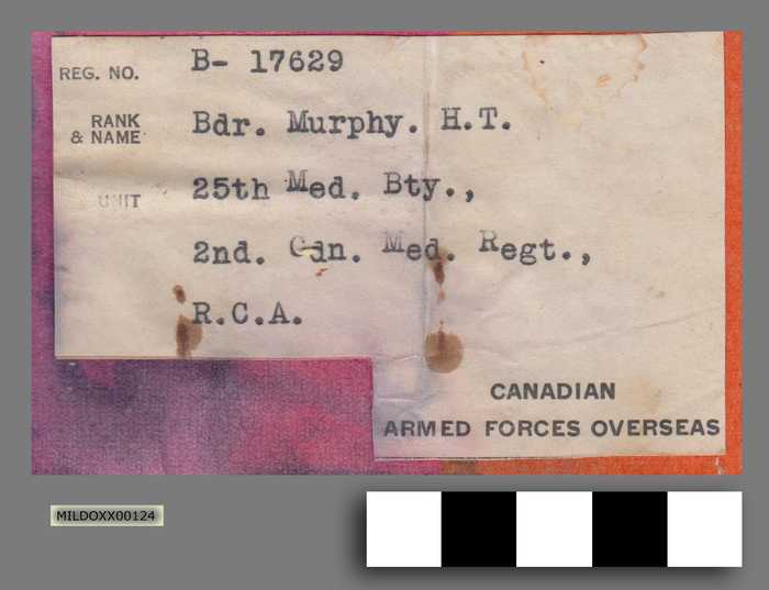 Naamkaartje op naam van Bdr. Murphy H.T.