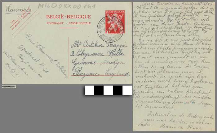 Briefwisseling (postkaart) aan Arthur Rappé tijdens WOII