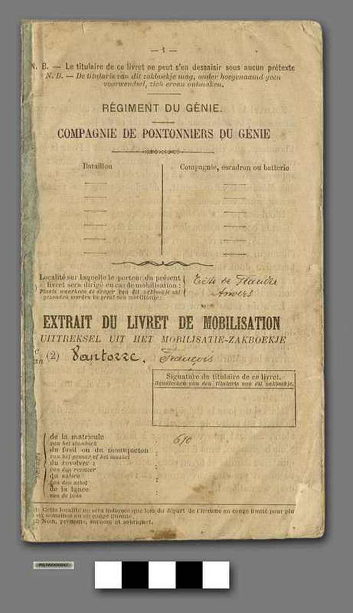 Uittreksel uit het mobilisatie-zakboekje van Vantorre François