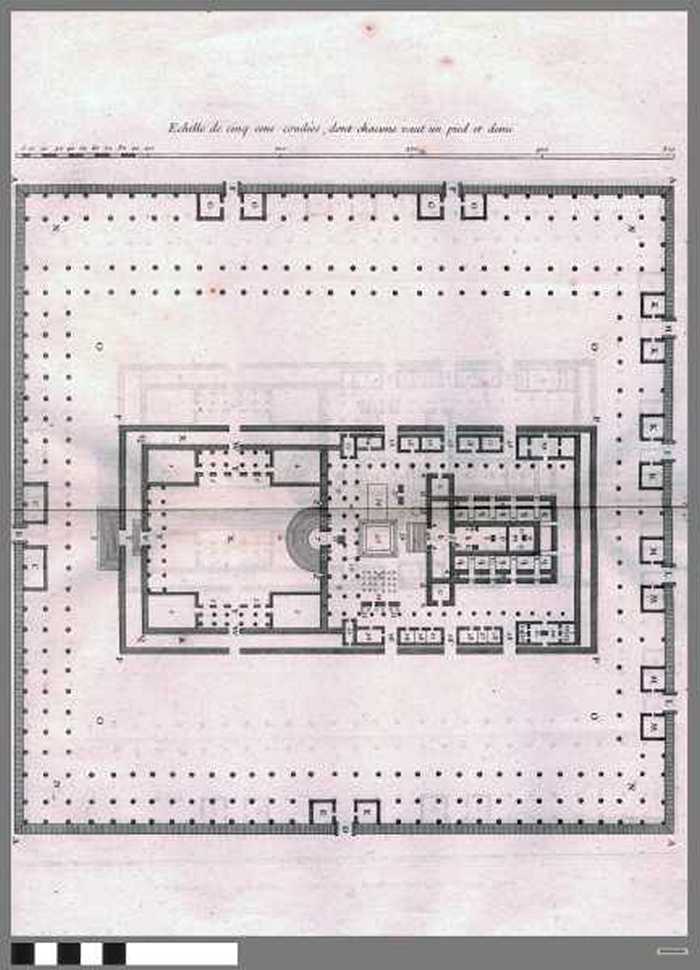 Plan du temple de Jerusalem avec la  description des parties dont il etoit composé.