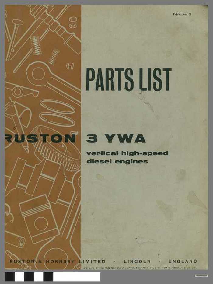Parts list - Ruston 3 YWA  - vertical high-speed diesel engines