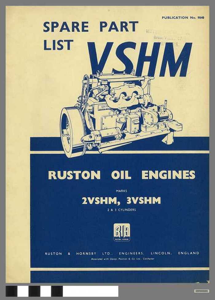 Ruston Oil Engines - Spare Parts List VHSM (publication n° 9040)