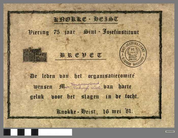Knokke-Heist - Viering 75 jaar Sint-Jozefsinstituut - BREVET