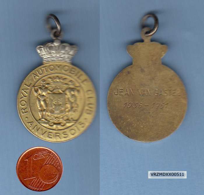 Medaille: Royal Automobile Club Anversois: Jean Van Gastel 1936 - 1951
