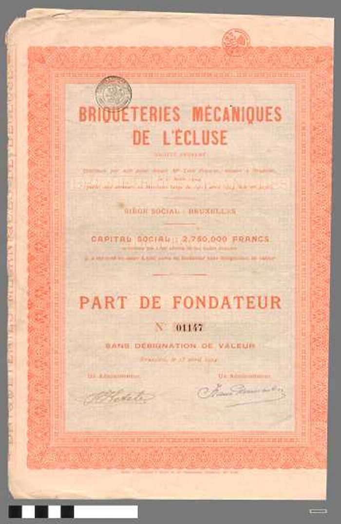 Briqueteries mécaniques de lécluse - part de fondateur N° 01147