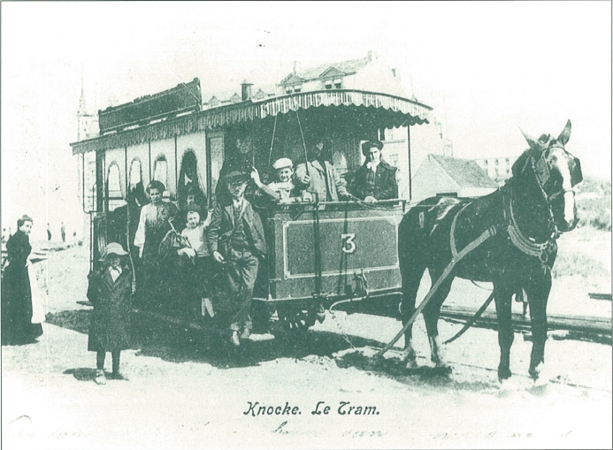 1908 -Opname van de paardentram «rijtuig 3» ter hoogte van de Place Publique (Van Bunnenplein)